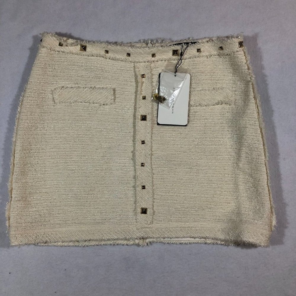 NEW Zara Womens Small Ivory Studded Tweed Mini Skirt School Girl NWT $80